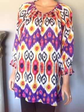 Chico’s Silky Multicolored Peasant Blouse XL 16